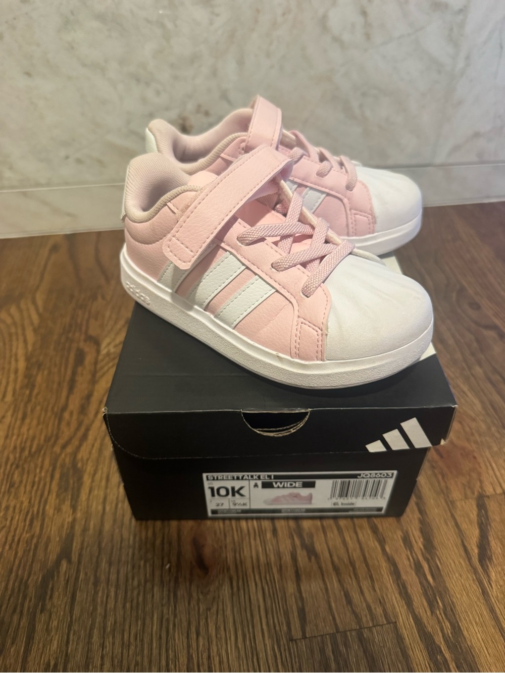 adidas Kids Pink and White Velcro Lace-Up Sneakers
